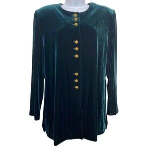 Vintage R&M Richards Jacket Womens 14P Emerald Green Velvet Gold Button USA 90s